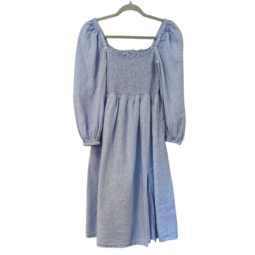 J Crew Linen Daydream Dress Midi Blue size XS